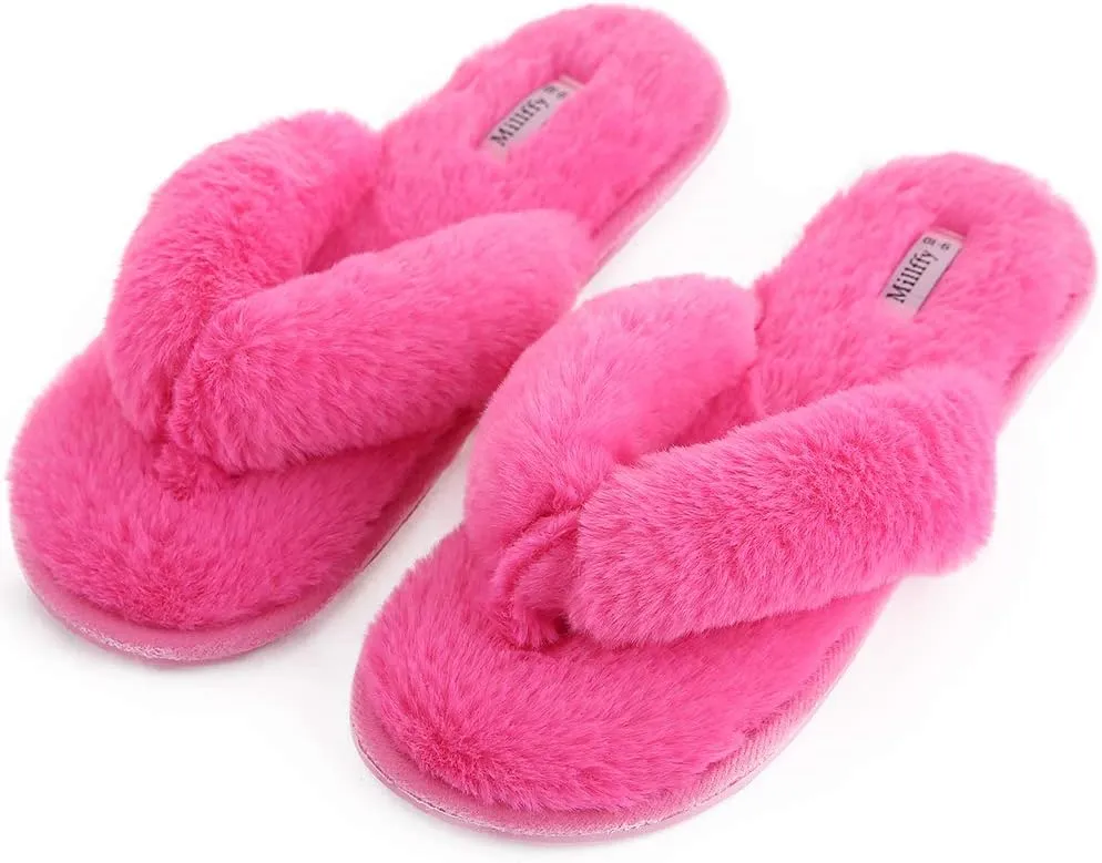Millffy Fuzzy Fluffy Open Toe Slippers for Summer Warm Comfy flip Flop Slippers for Women Slip on