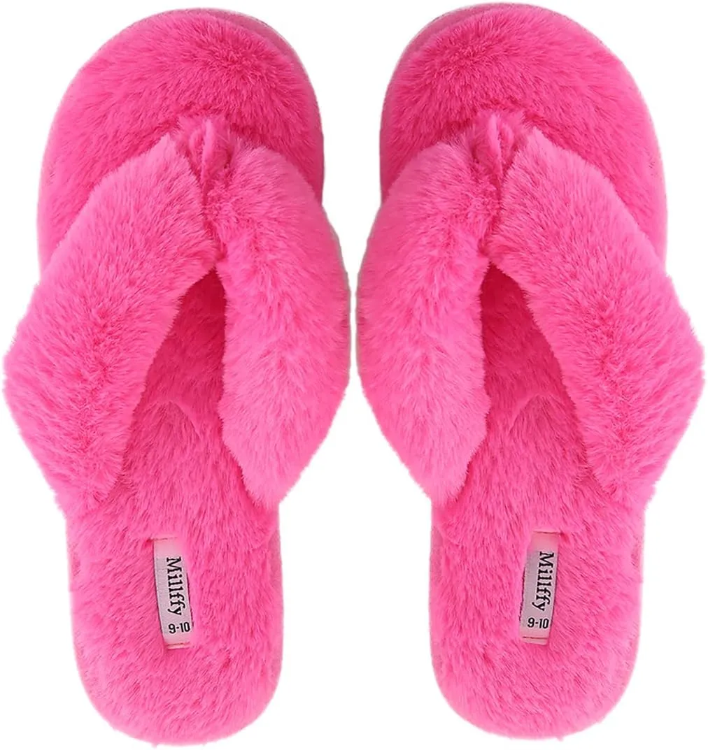 Millffy Fuzzy Fluffy Open Toe Slippers for Summer Warm Comfy flip Flop Slippers for Women Slip on