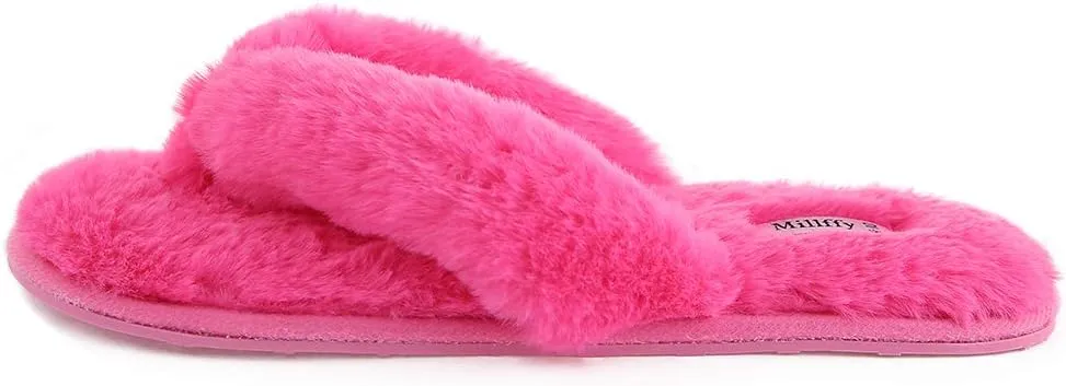 Millffy Fuzzy Fluffy Open Toe Slippers for Summer Warm Comfy flip Flop Slippers for Women Slip on