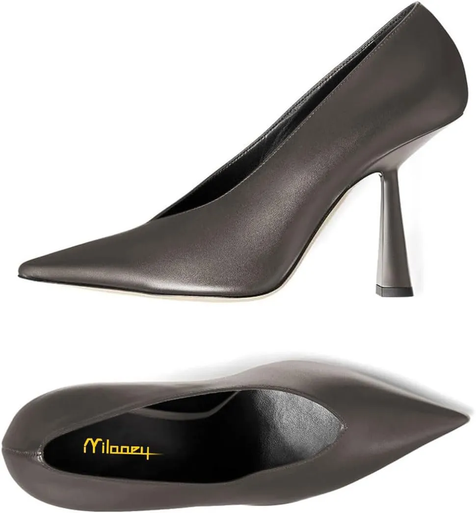 Milooey shoes Women Chic Pointed Toe Slip On Pump Sexy V Cut Stiletto High Heels Party Prom Dress Shoes Size 4-16 Us
