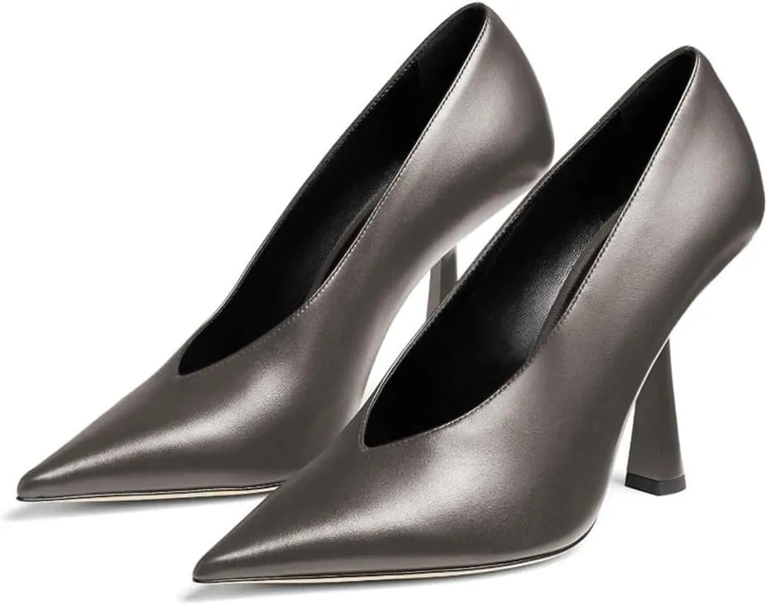 Milooey shoes Women Chic Pointed Toe Slip On Pump Sexy V Cut Stiletto High Heels Party Prom Dress Shoes Size 4-16 Us