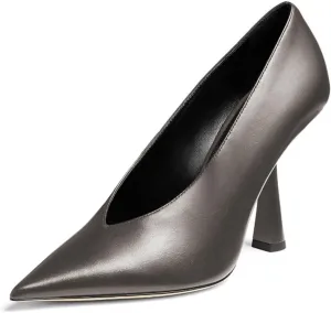 Milooey shoes Women Chic Pointed Toe Slip On Pump Sexy V Cut Stiletto High Heels Party Prom Dress Shoes Size 4-16 Us