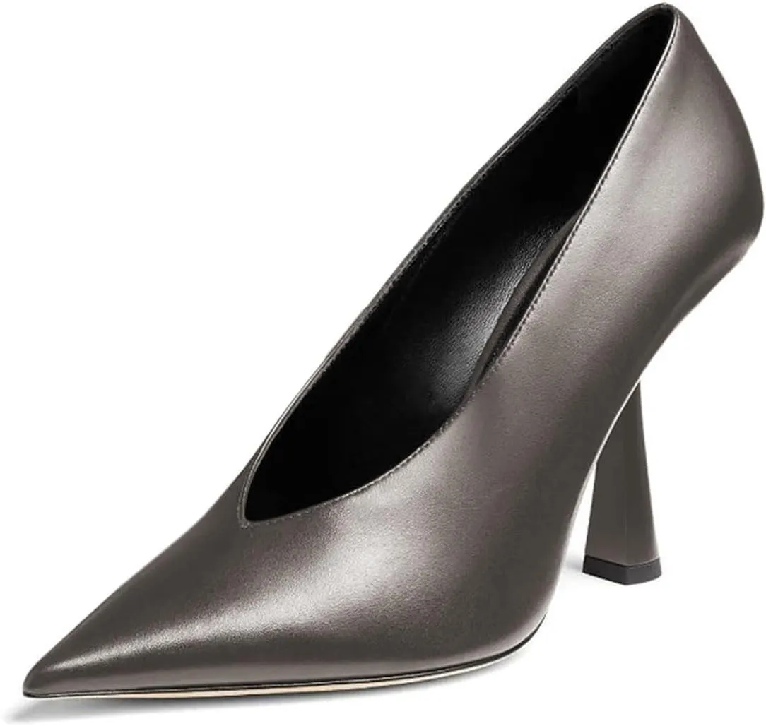Milooey shoes Women Chic Pointed Toe Slip On Pump Sexy V Cut Stiletto High Heels Party Prom Dress Shoes Size 4-16 Us