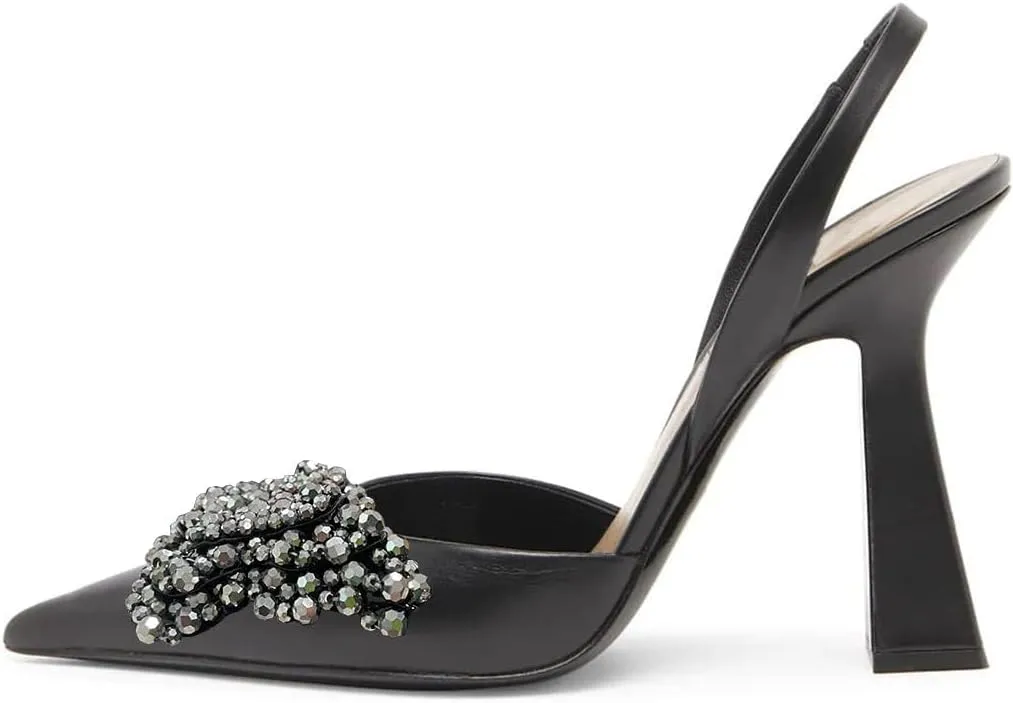 Milooey shoes Women Closed Pointed Toe Slip On Sandal Chic Rhinestone Butterfly Slingbacks Sexy Block High Heel Pump Party Prom Dress Shoes Size 4-16 Us