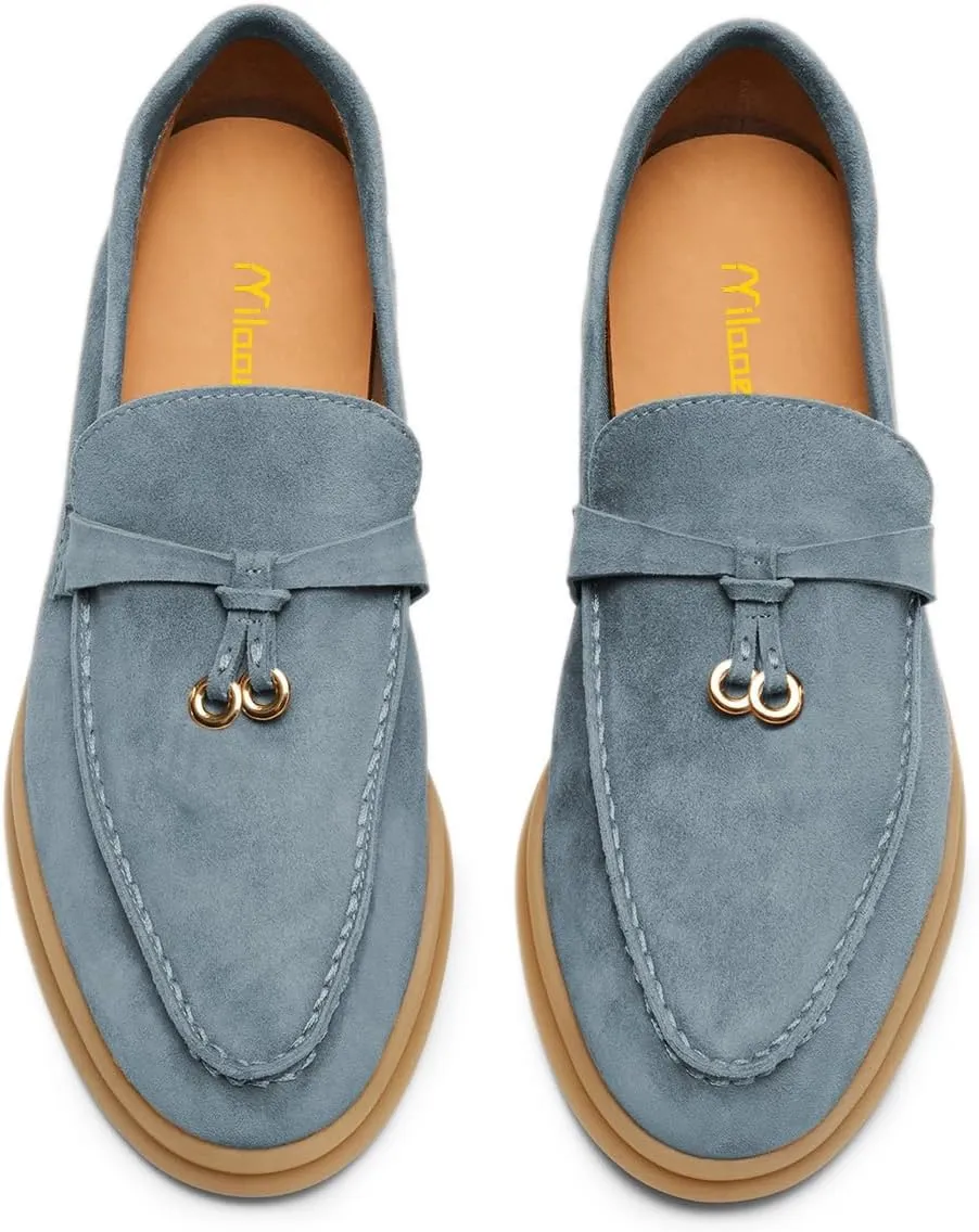 Milooey shoes Women's Round Toe Flat Loafers Comfort Slip On Moccasins Lightweight Driving Penny Loafer Casual Dress Walking Shoes Size 4-16 US