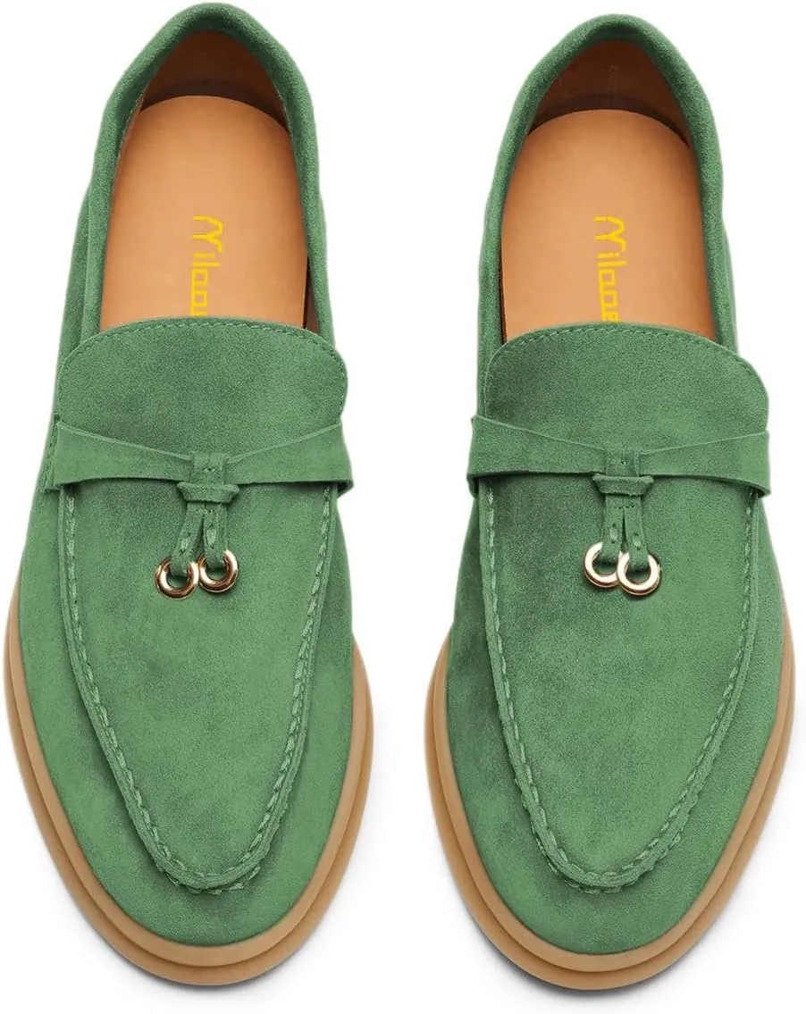 Milooey shoes Women's Round Toe Flat Loafers Comfort Slip On Moccasins Lightweight Driving Penny Loafer Casual Dress Walking Shoes Size 4-16 US