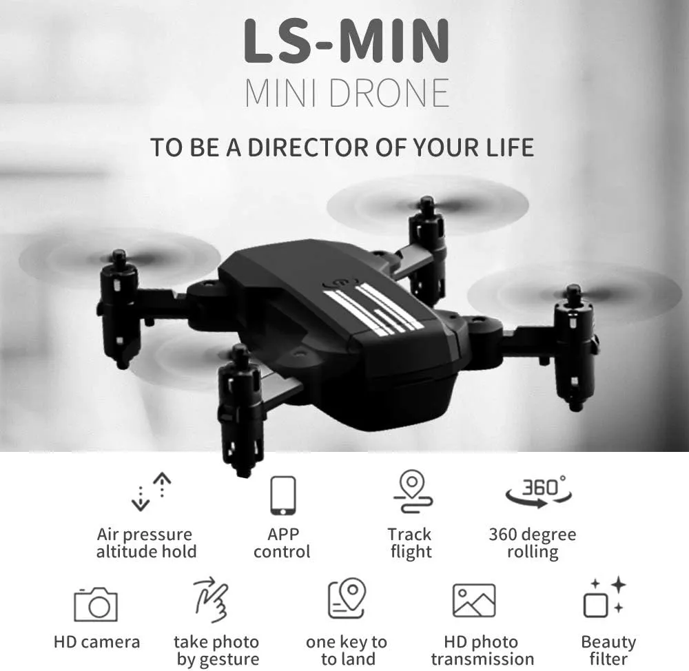 Mini Drone for Kids and Adults, GoolRC LS-MIN RC Quadcopter with 1080P Camera, 360° Flip, Gesture Photo/Video, Track Flight, Altitude Hold, Headless Mode, Include Carry Bag and 3 Batteries (Black)