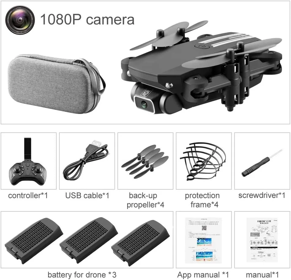 Mini Drone for Kids and Adults, GoolRC LS-MIN RC Quadcopter with 1080P Camera, 360° Flip, Gesture Photo/Video, Track Flight, Altitude Hold, Headless Mode, Include Carry Bag and 3 Batteries (Black)