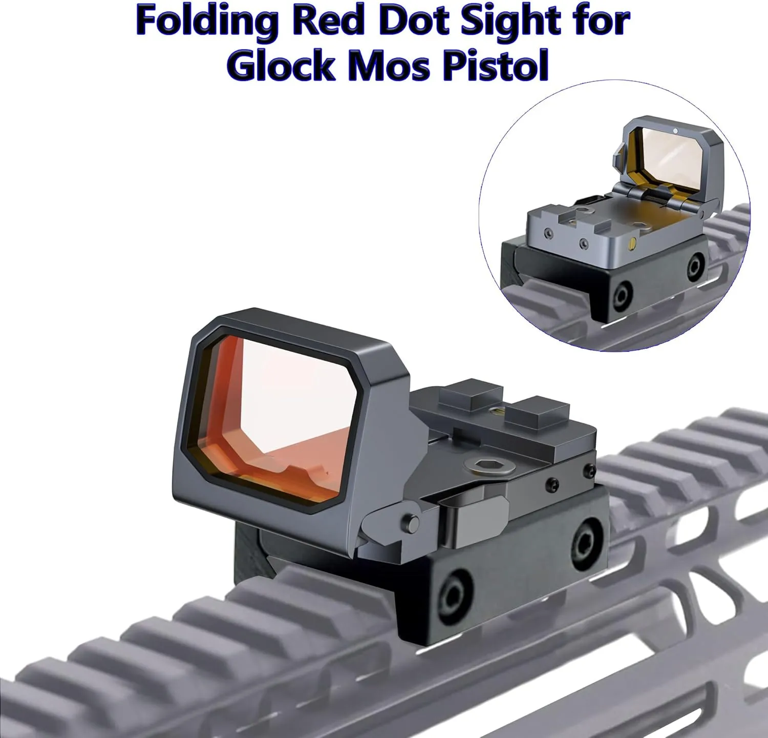 Mini Folding Red Dot Sight Compact Flip Up Reflex Sight for Glock MOS, 3 MOA RMR Red Dot Gun Sight Scope with Heightened Base for Pistol Handgun and Picatinny Rail