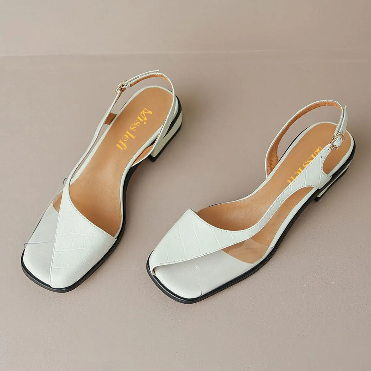 miss left Women Chic Clear Slingback Crocodile Low Chunky Block Heels Sandals Peep Toe Backstrap Slip On Pumps Graceful Evening Dance Shoes Size 4-16 US