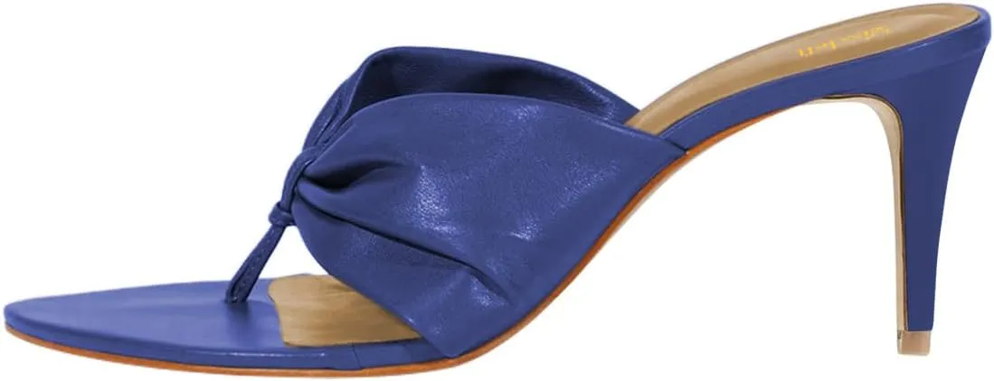 miss left Women Chic Open Pointed Toe Thong Slide Sandals Thin Mid Heel Slip on Flip Flops Fashion Summer Dressy Mules Size 4-16 US