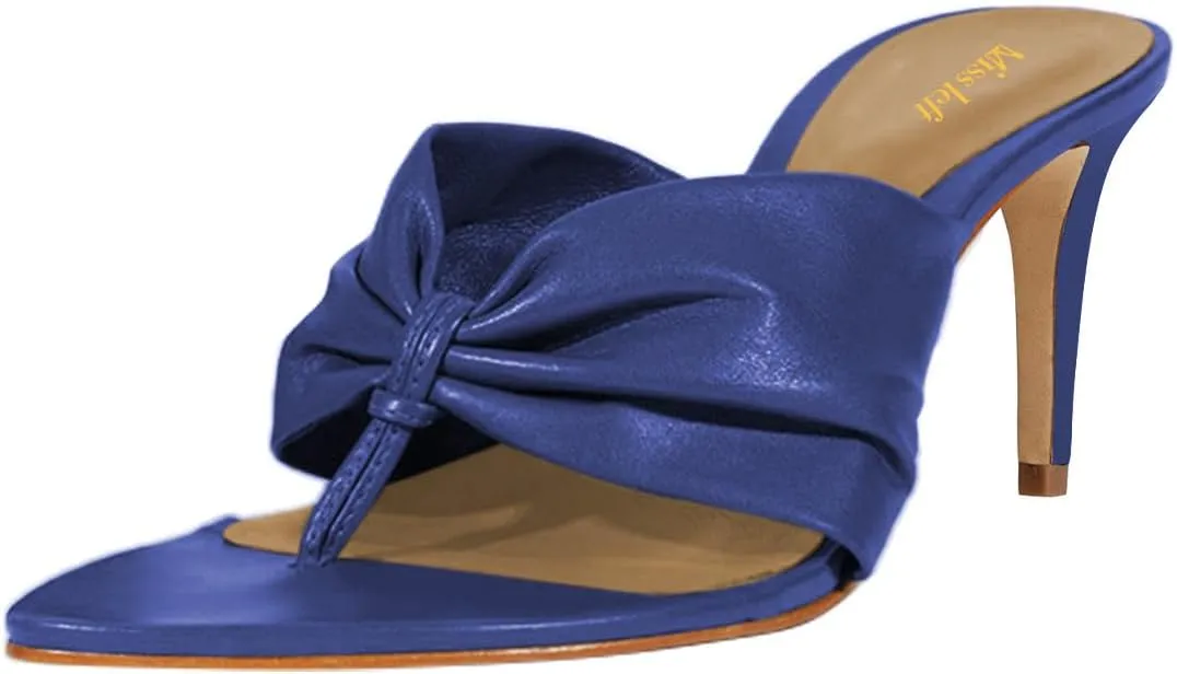 miss left Women Chic Open Pointed Toe Thong Slide Sandals Thin Mid Heel Slip on Flip Flops Fashion Summer Dressy Mules Size 4-16 US