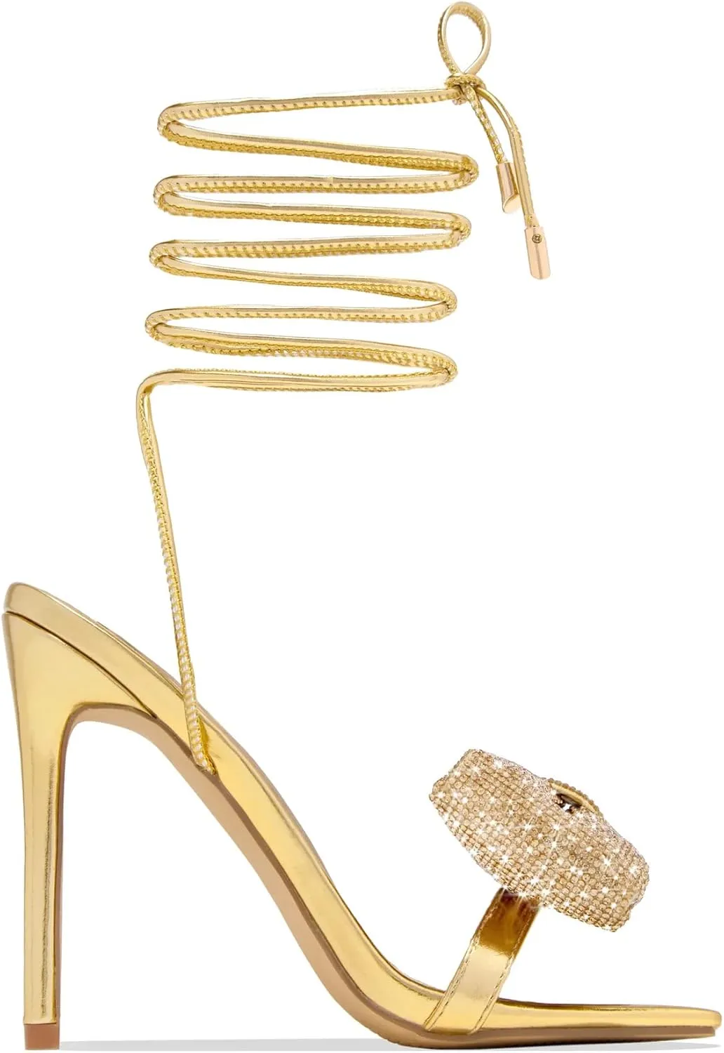 MissHeel Rhinestone Bow Lace Up Heel Stiletto in Silver/Gold