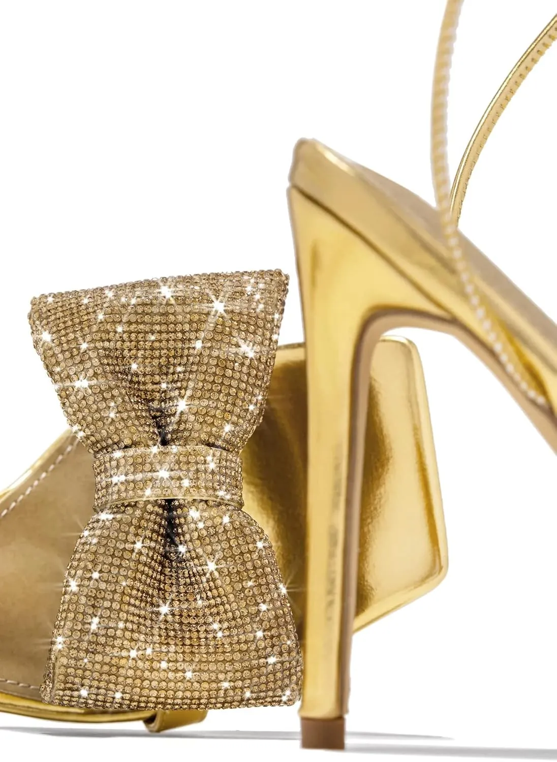MissHeel Rhinestone Bow Lace Up Heel Stiletto in Silver/Gold