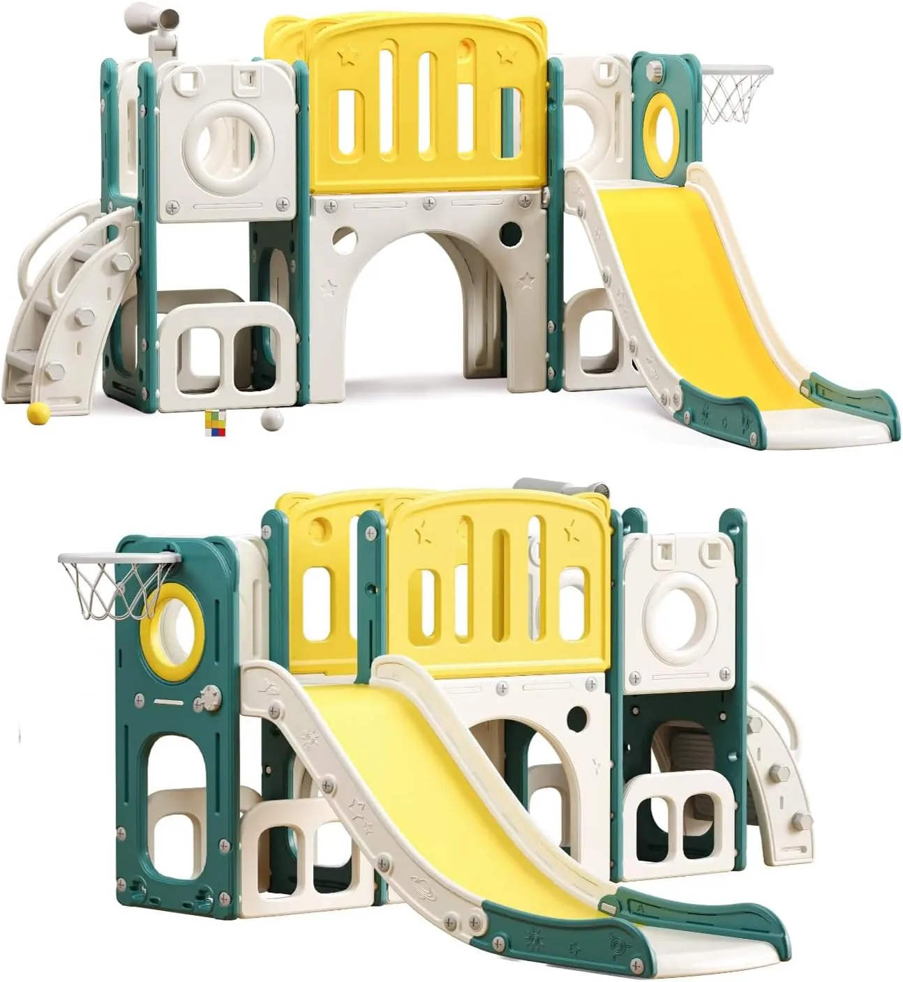MOCUTEEN 8 in 1 Toddler Slide,Baby Playset for Indoor Outdoor Playground with Basketball Hoop,Storage and Telescope,Climbing Toys for Toddler Playground Playset
