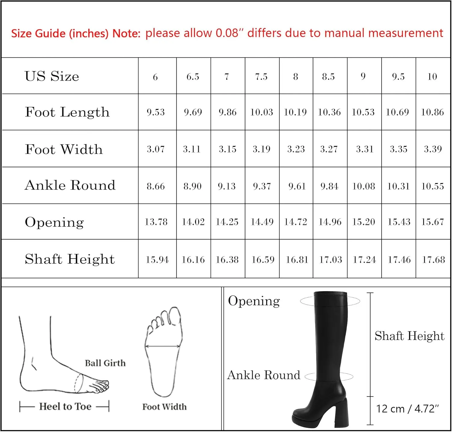 Modatope Platform Knee High Boots for Women Chunky Heel Rounded Toe Womens Knee High Boots Side Zipper Tall Boots
