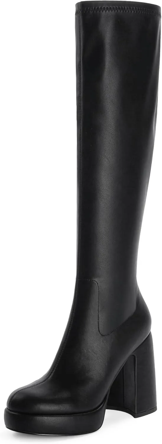 Modatope Platform Knee High Boots for Women Chunky Heel Rounded Toe Womens Knee High Boots Side Zipper Tall Boots