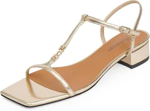 Modatope T-Strap Heels for Women, with Square Open Toe and Chunky Low Heel Design