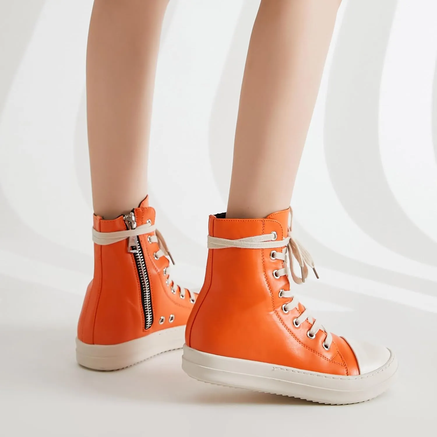MOFEEDOUKA Womens High Top Sneakers Lace Up Comfort Platform Walking Canvas Shoes with Zipper