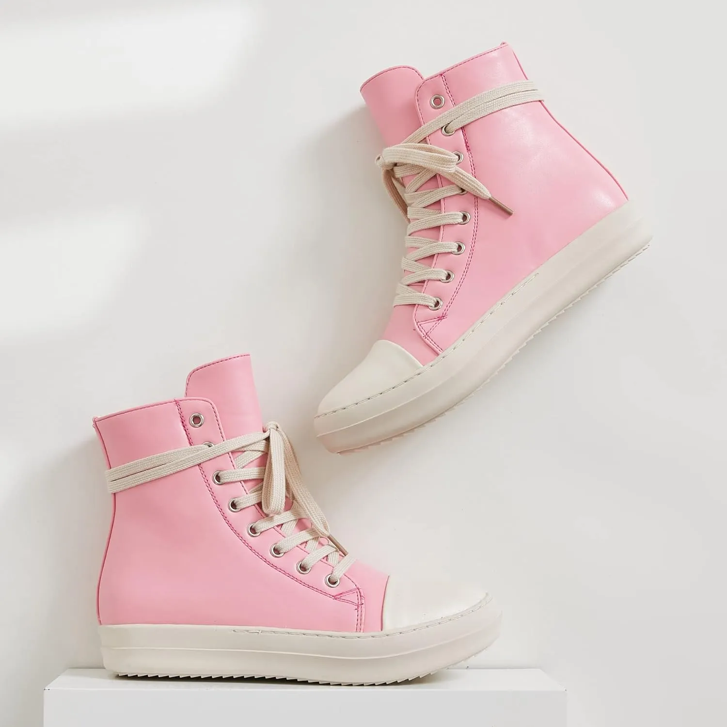 MOFEEDOUKA Womens High Top Sneakers Lace Up Comfort Platform Walking Canvas Shoes with Zipper
