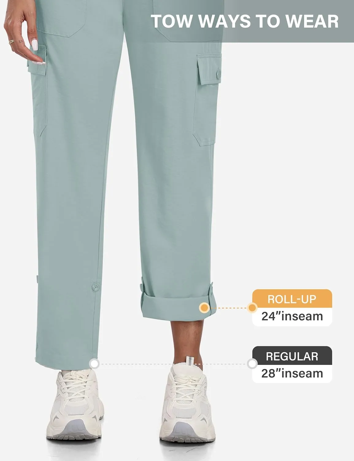 MoFiz Women's Hiking Pants Roll Up Convertible Capri Pant Lightweight Quick Dry Outdoor Travel Athletic Pants Pockets