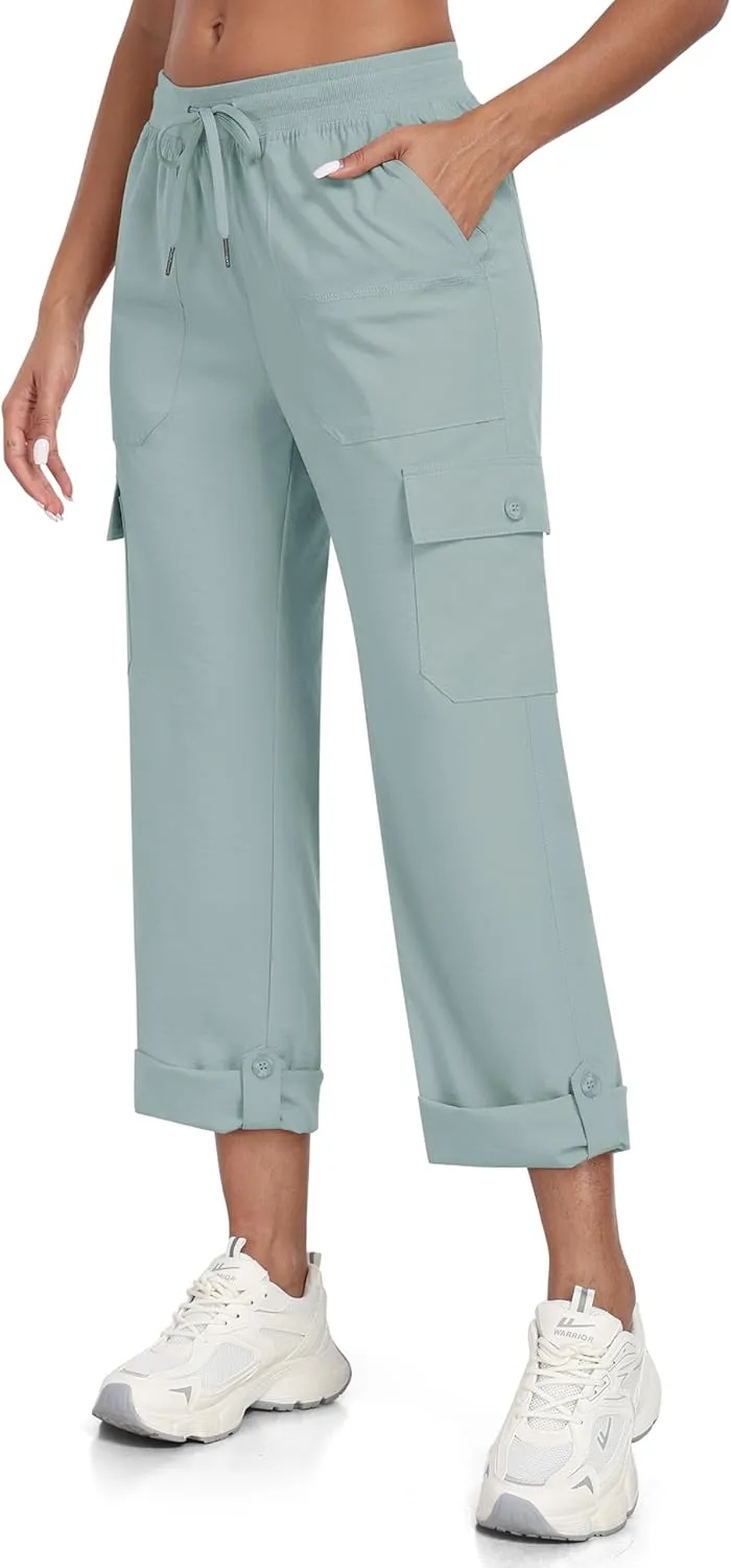 MoFiz Women's Hiking Pants Roll Up Convertible Capri Pant Lightweight Quick Dry Outdoor Travel Athletic Pants Pockets