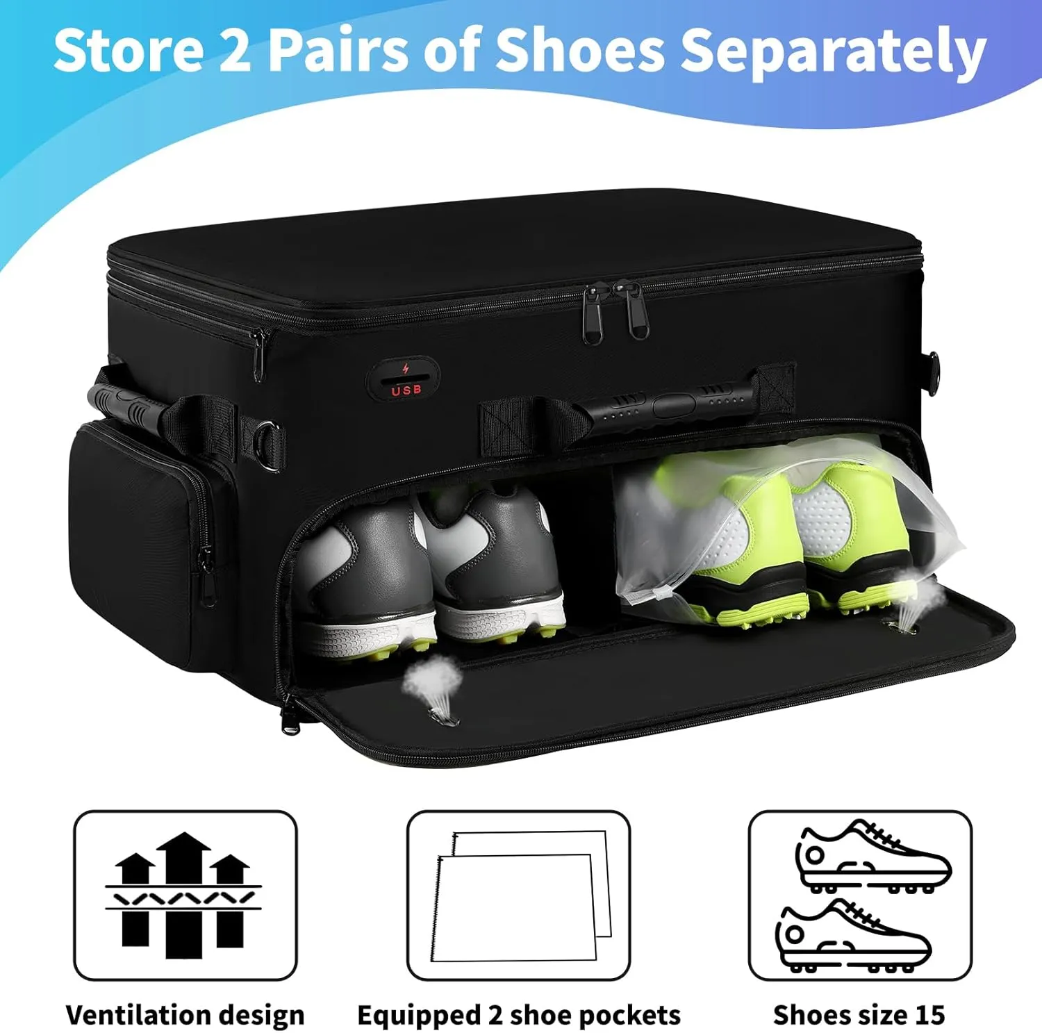 Mogplof Extra Large 2 Layer Golf Trunk Organizer, Golf Gifts for Men Golfers, 20"x 14"x 10" Water-Resistant Car Durable Golf Organizer for 2 Pair Shoes, Balls, Tees, Clothes, Gloves, Accessories