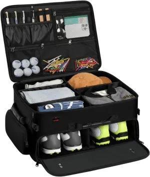 Mogplof Extra Large 2 Layer Golf Trunk Organizer, Golf Gifts for Men Golfers, 20"x 14"x 10" Water-Resistant Car Durable Golf Organizer for 2 Pair Shoes, Balls, Tees, Clothes, Gloves, Accessories