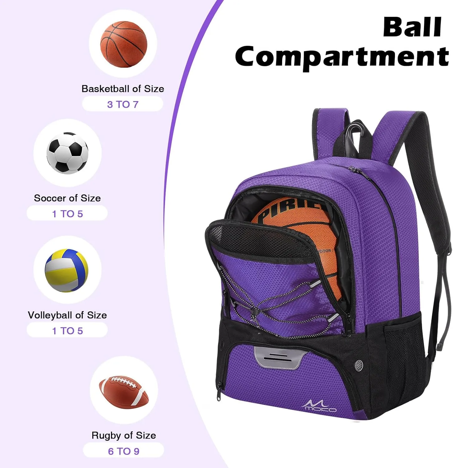 MoKo Soccer Bag Backpack, Basketball Backpack for Men & Women with Separate Ball