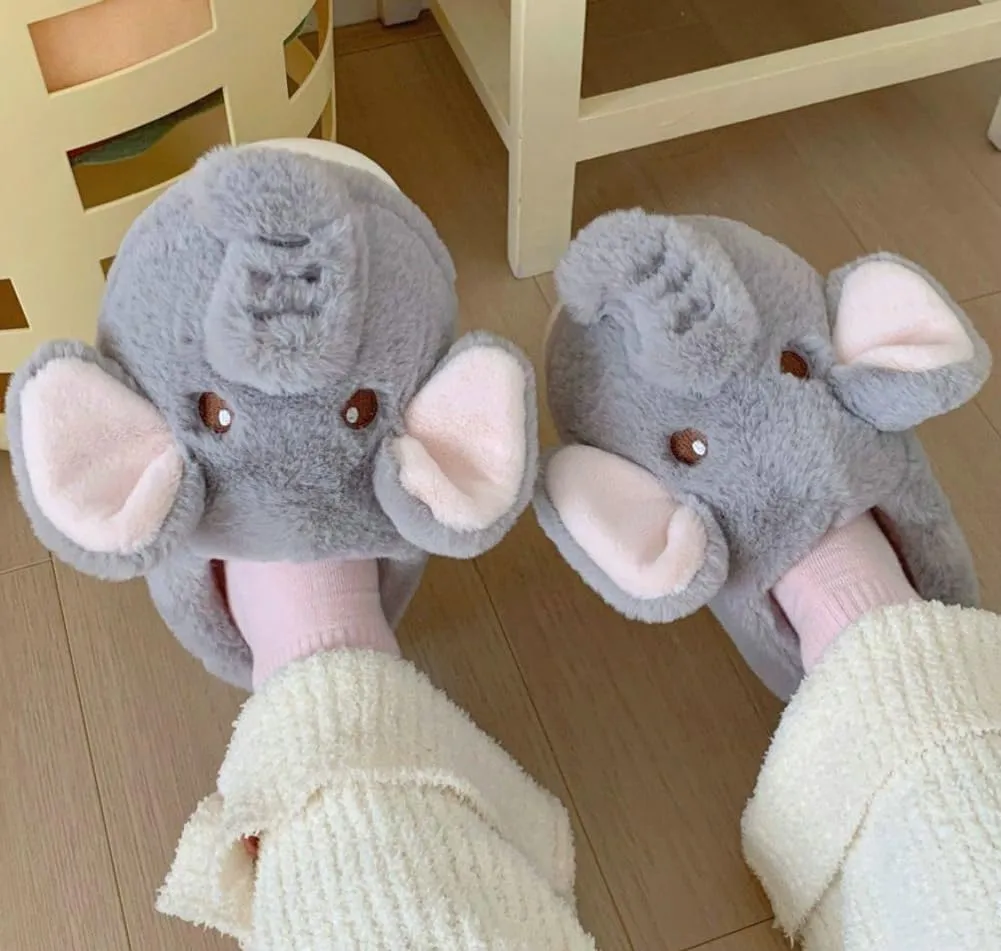 Molodo Cute Elephant Slippers for Women Cartoon Warm Plush Slippers Ladies House Shoes Indoor Outdoor Non-slip Slide Slippers