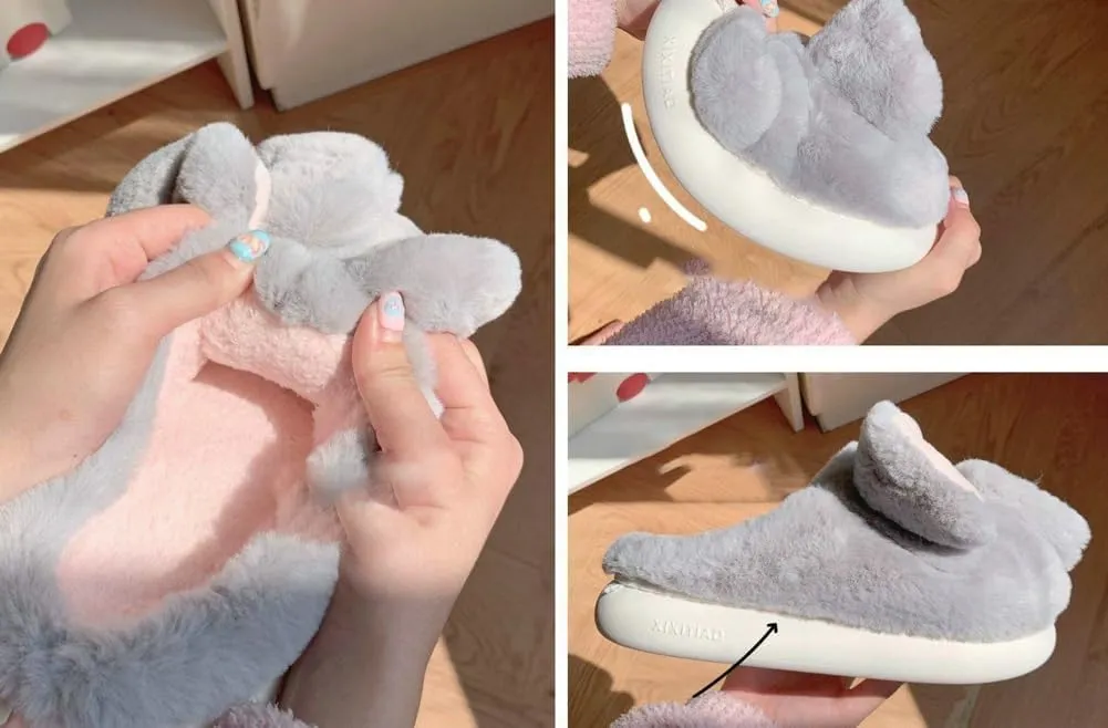 Molodo Cute Elephant Slippers for Women Cartoon Warm Plush Slippers Ladies House Shoes Indoor Outdoor Non-slip Slide Slippers