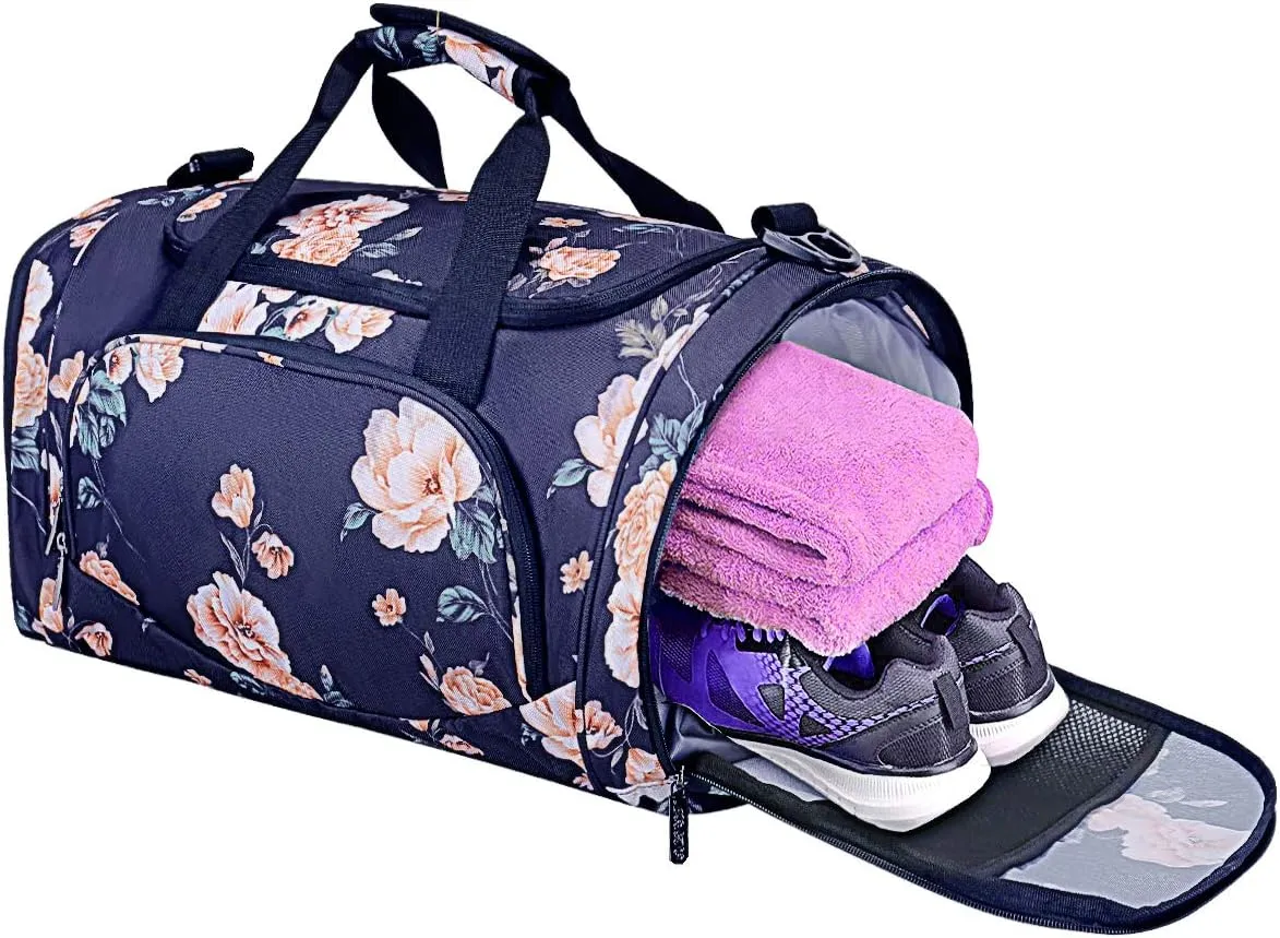 MOSISO Sports Duffel Peony Gym Bag with Shoe Compartment for Men/Women Dance Travel Weekender
