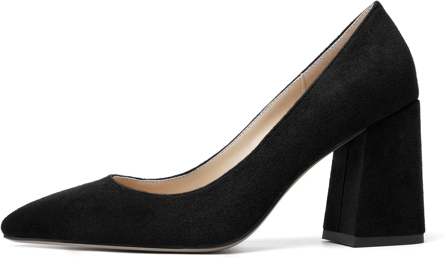 MOVINSTEPS Womens Dating Slip On Dress Pointed Toe Suede Block High Heel Pumps Shoes 3.3 Inch