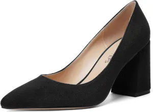 MOVINSTEPS Womens Dating Slip On Dress Pointed Toe Suede Block High Heel Pumps Shoes 3.3 Inch