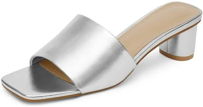 Mule Heels for Women Square Toe Chunky Low Heel Sandals Heeled Slides