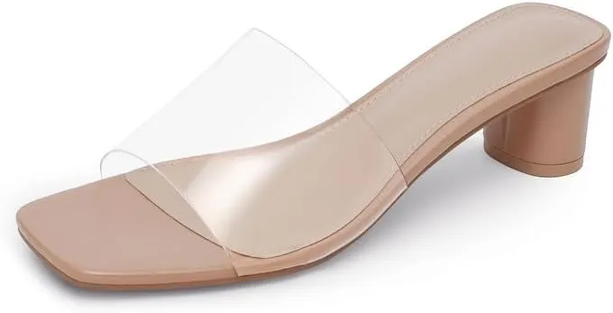 Mule Heels for Women Square Toe Chunky Low Heel Sandals Heeled Slides