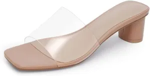 Mule Heels for Women Square Toe Chunky Low Heel Sandals Heeled Slides