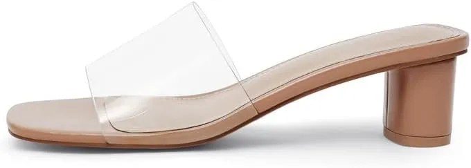 Mule Heels for Women Square Toe Chunky Low Heel Sandals Heeled Slides