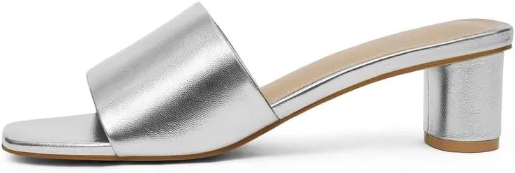 Mule Heels for Women Square Toe Chunky Low Heel Sandals Heeled Slides