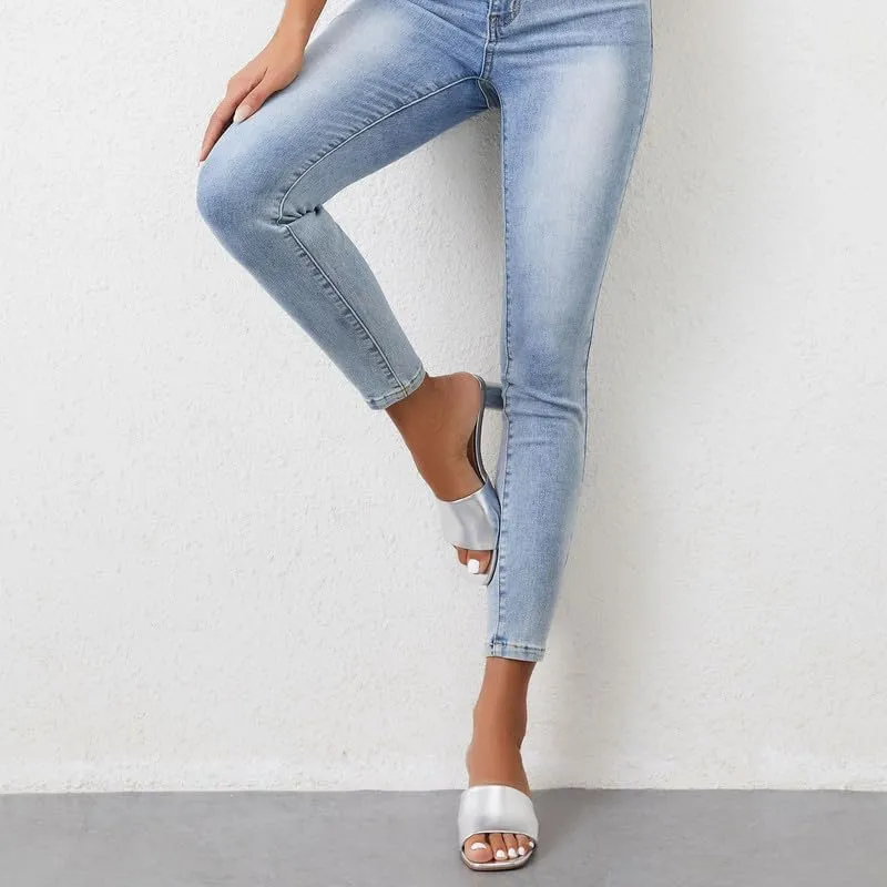 Mule Heels for Women Square Toe Chunky Low Heel Sandals Heeled Slides