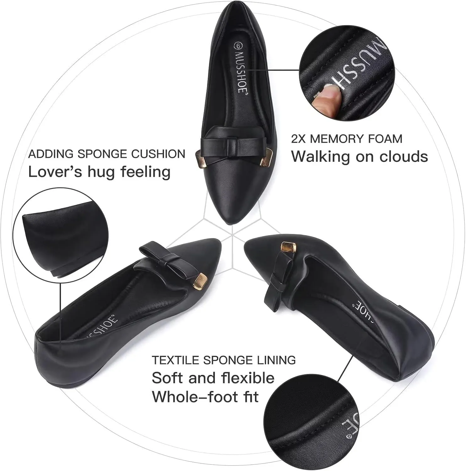 MUSSHOE Flat Shoes Women Comfortable Slip on Women's Flats Dress Shoes for Women