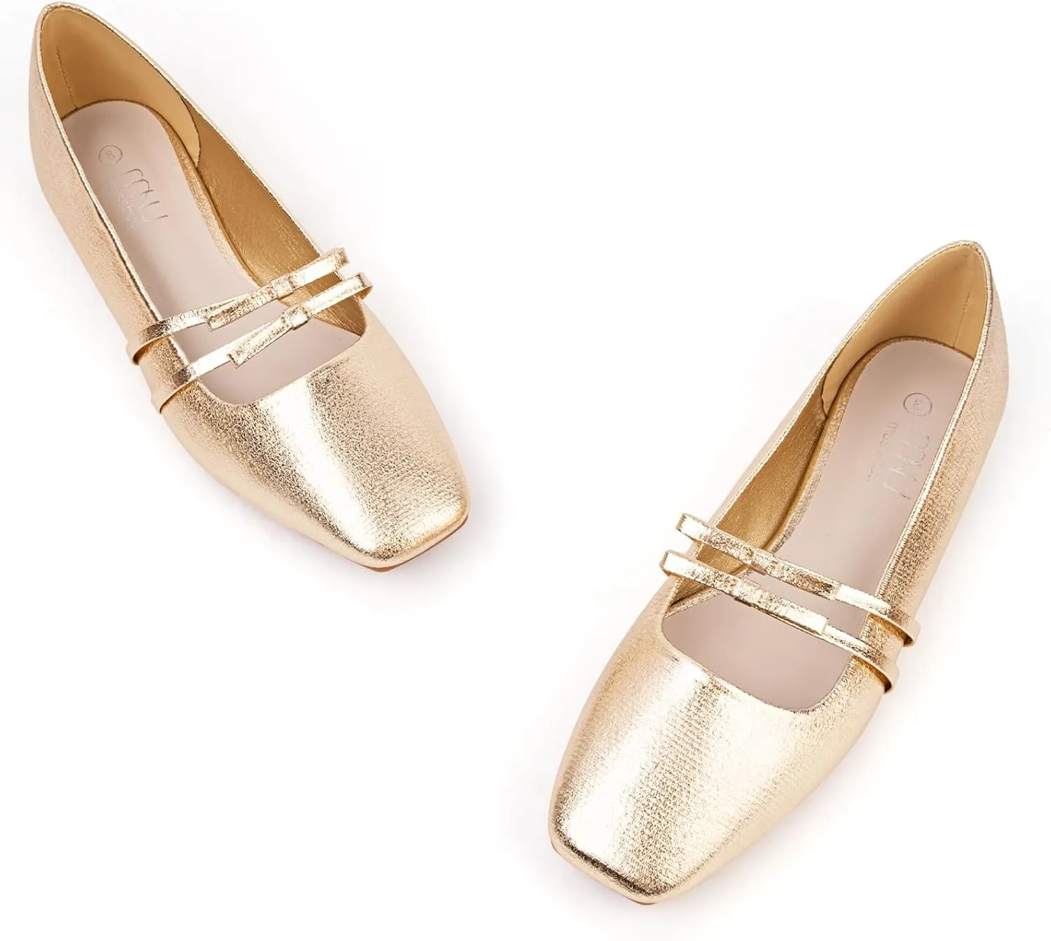MUSSHOE Womens Ballet Mary Jane Flats Shoes Adjustable Strap Comfortable Square Closed Toe Versatile Chic Footwear with Latex Insole
