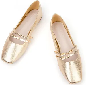 MUSSHOE Womens Ballet Mary Jane Flats Shoes Adjustable Strap Comfortable Square Closed Toe Versatile Chic Footwear with Latex Insole