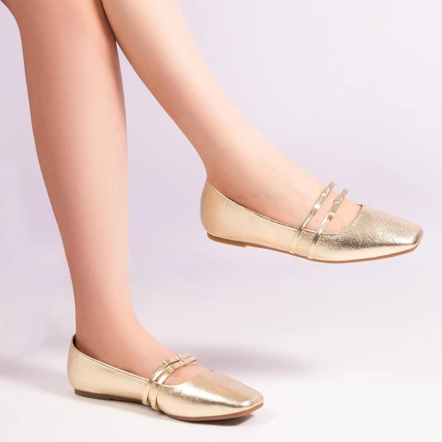 MUSSHOE Womens Ballet Mary Jane Flats Shoes Adjustable Strap Comfortable Square Closed Toe Versatile Chic Footwear with Latex Insole
