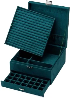 MUSUMI Jewelry Box 3-Layer Jewelry Box Storage Box Necklace Ring Bracelet Bracelet Earrings Watch Jewelry Storage Box Velvet Jewelry Box Jewelry Box Organizer (Dark Green)