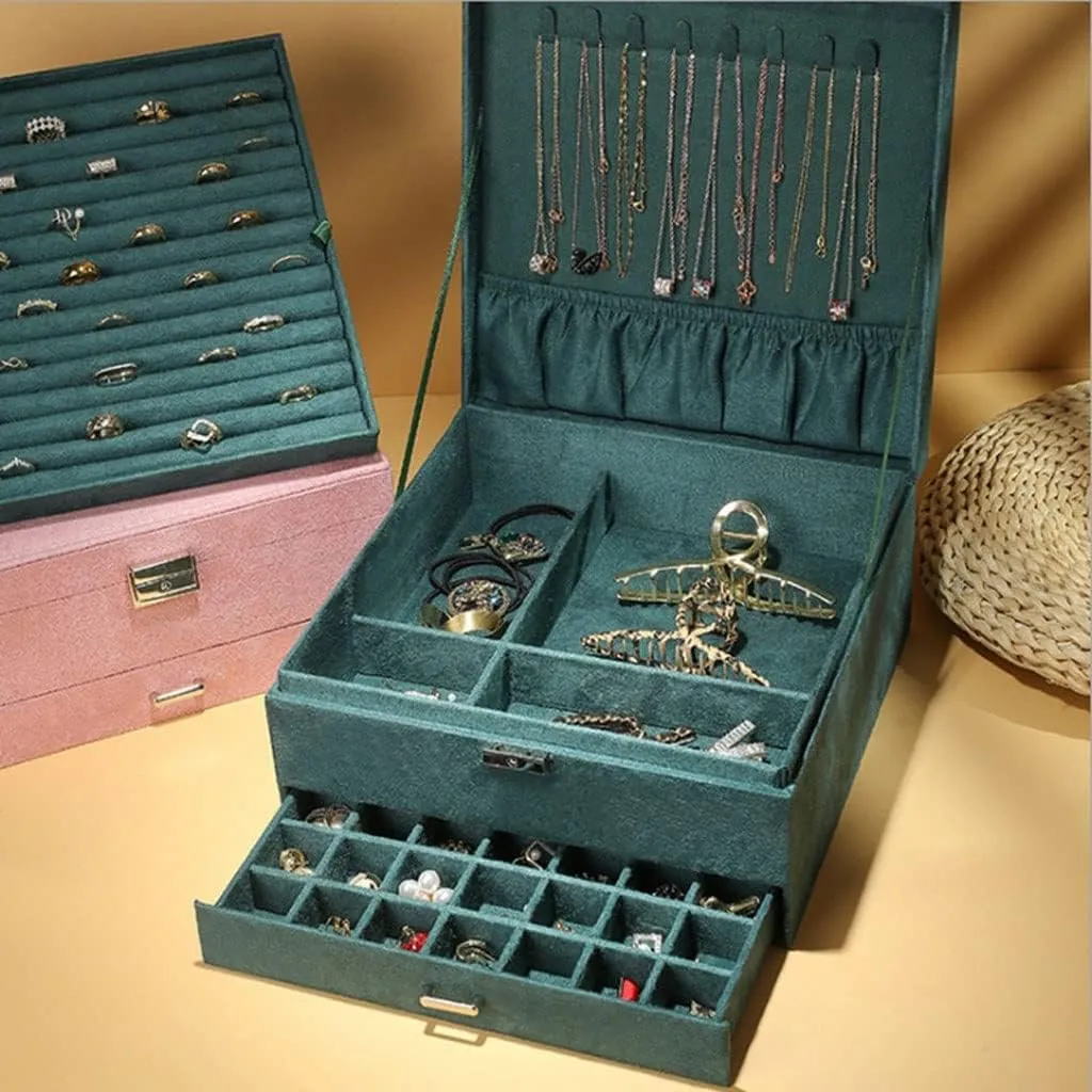 MUSUMI Jewelry Box 3-Layer Jewelry Box Storage Box Necklace Ring Bracelet Bracelet Earrings Watch Jewelry Storage Box Velvet Jewelry Box Jewelry Box Organizer (Light Purple)