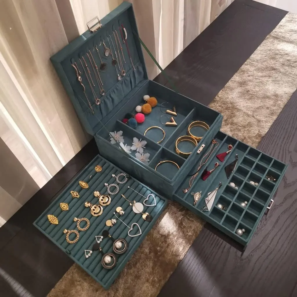 MUSUMI Jewelry Box 3-Layer Jewelry Box Storage Box Necklace Ring Bracelet Bracelet Earrings Watch Jewelry Storage Box Velvet Jewelry Box Jewelry Box Organizer (Light Purple)