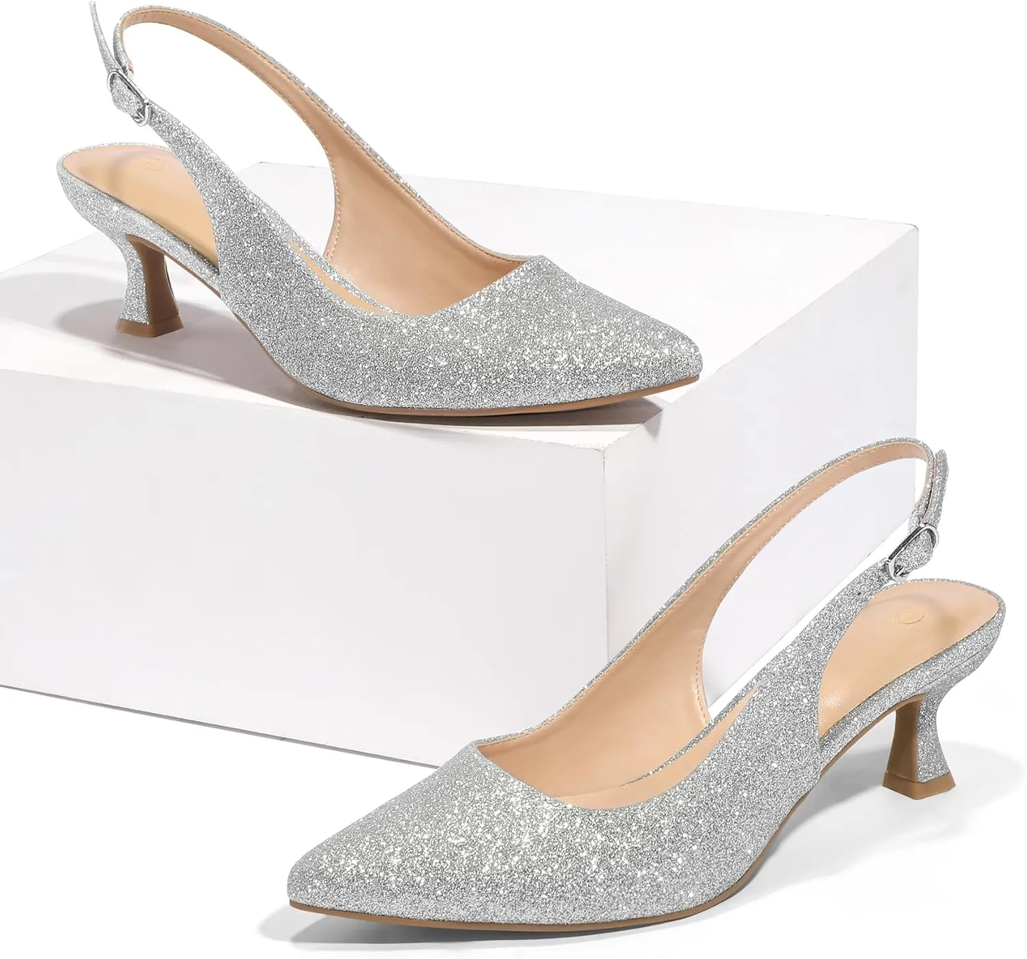 mysoft Women's Slingback Kitten Heel Pumps 2-Inch Low Heels Closed Toe Party Wedding Dress Shoes