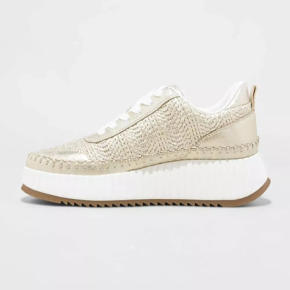 Natural Woven Lace Up Platform Sneakers for Women Low Top Stitching Classic Causal Shoes