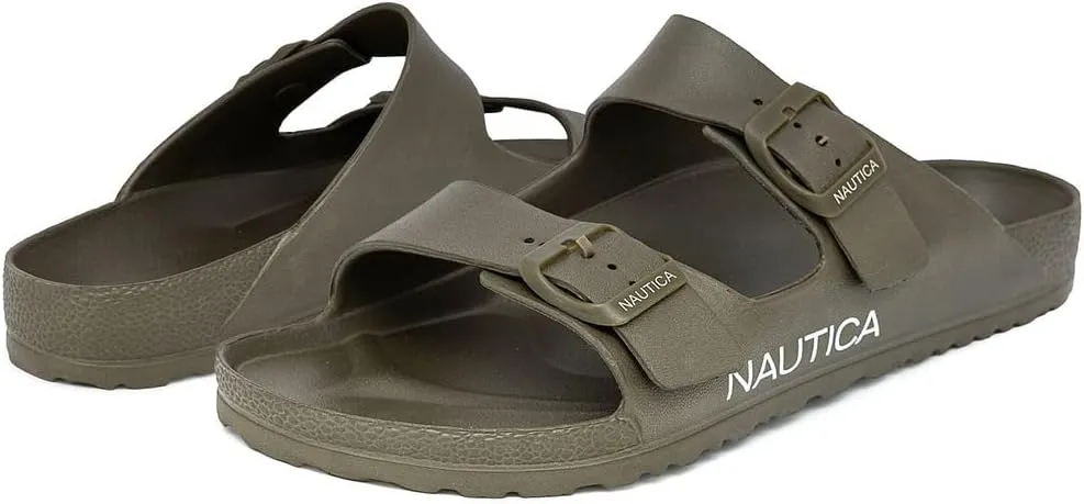 Nautica Men's EVA Double Buckle Slide Sandals - Adjustable Waterproof Slip-On Comfort Shoes for Casual Wear, Beach, and Poolside